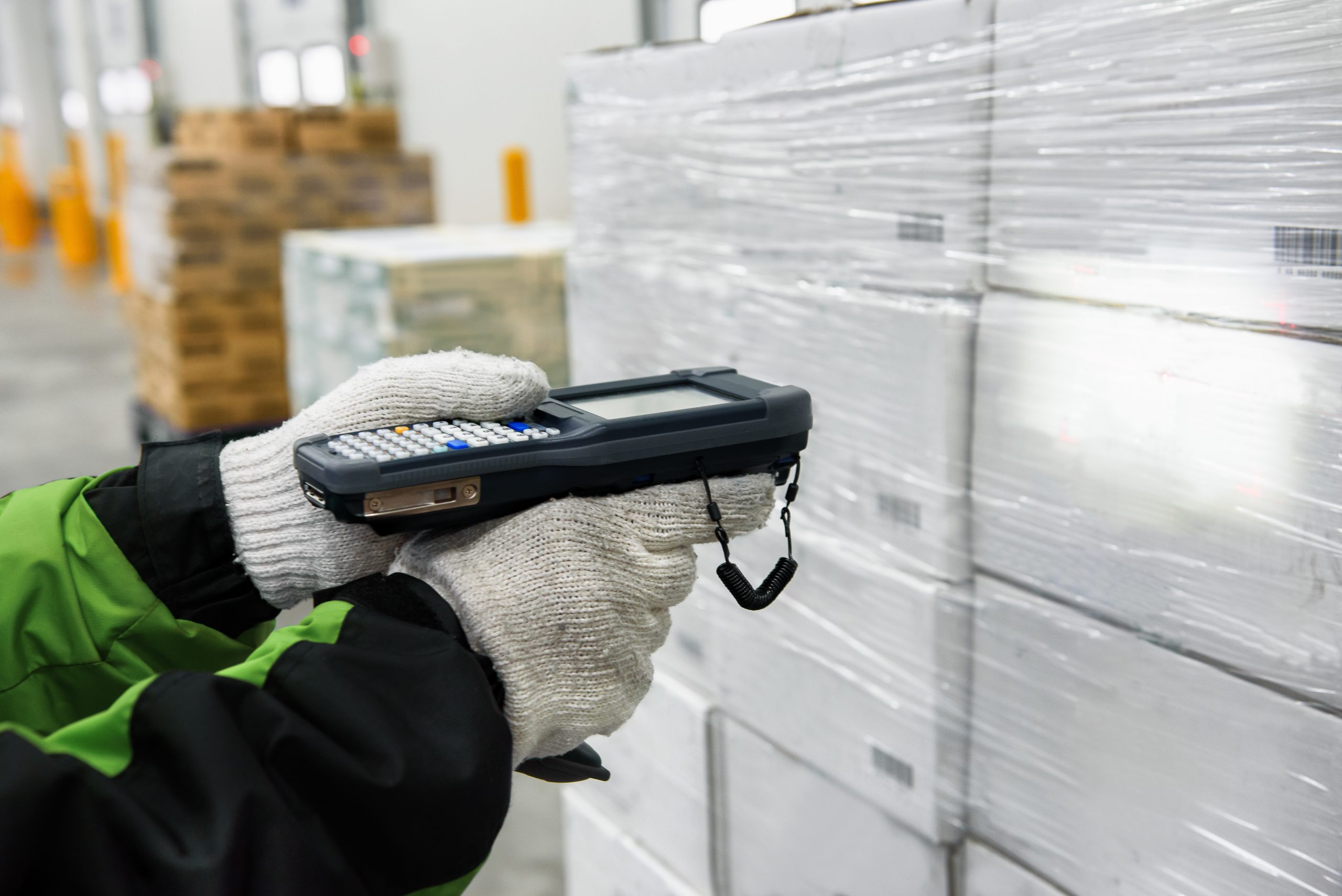 Goods being checked in a cold storage warehouse